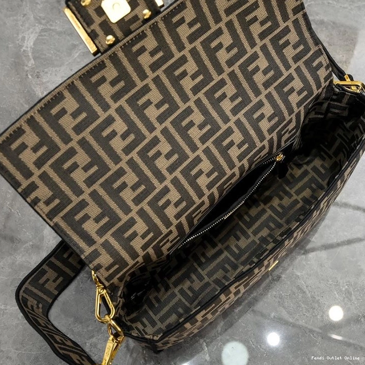 Cheap Baguette Brown Fendi Motif Large Bag FF In Fabric 0805
